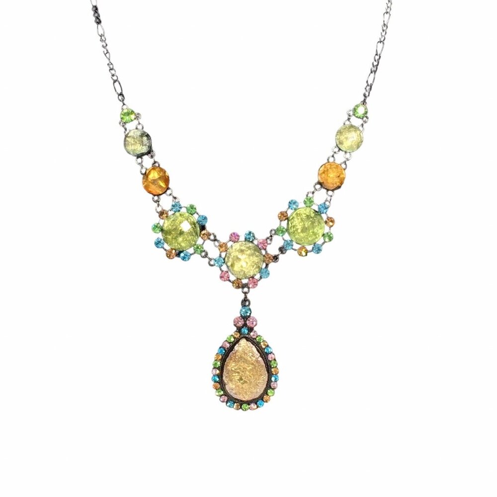 Regal Pendant Necklace Earring Set Multicolor Rhinestones Elegant Prom Jewelry